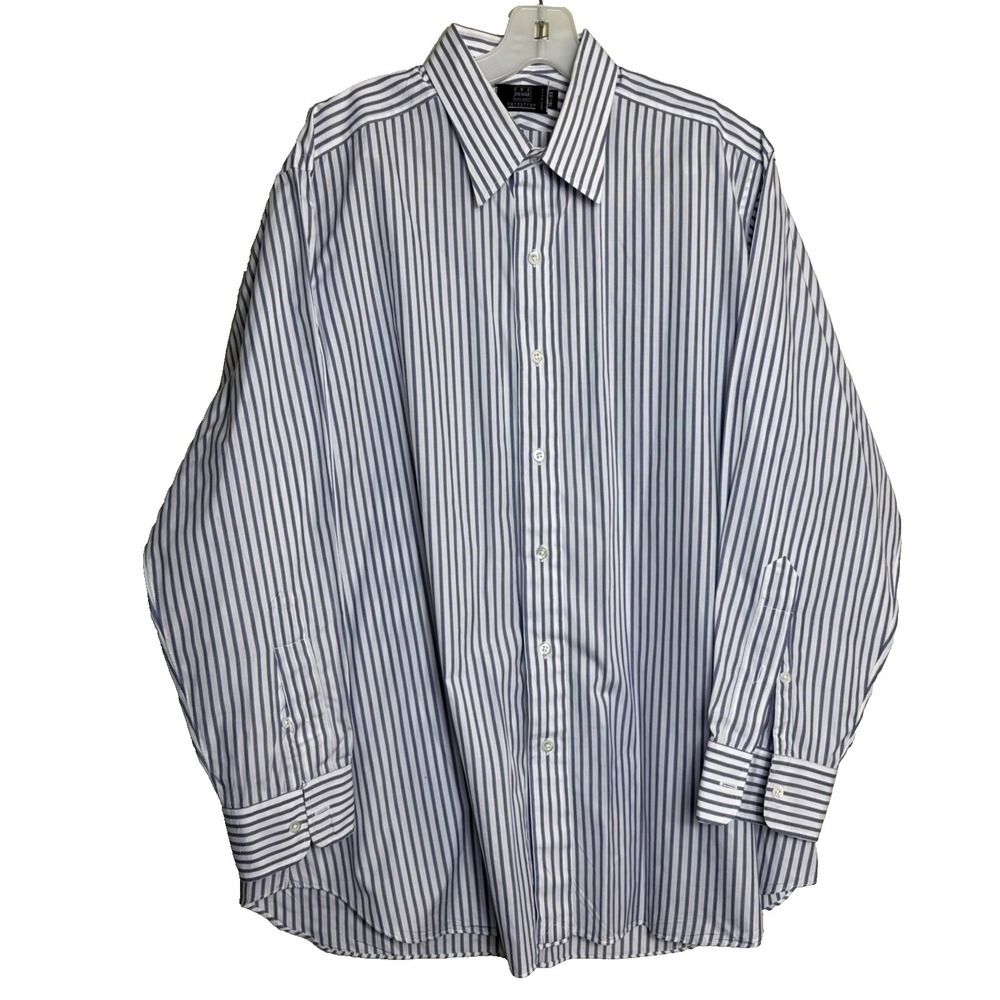 Ike Behar Men's Long Sleeve 16.5x33 Stripe USA Collared Dress Shirt‎ Preppy